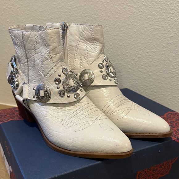 Carlos by Carlos Santana Shoes - Carlos by Carlos Santana White Embellished Ankle Boots